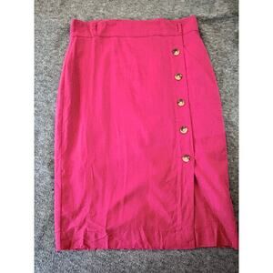 Ann Taylor Factory Fuchsia Pink Button-Front Pencil Skirt office siren chic